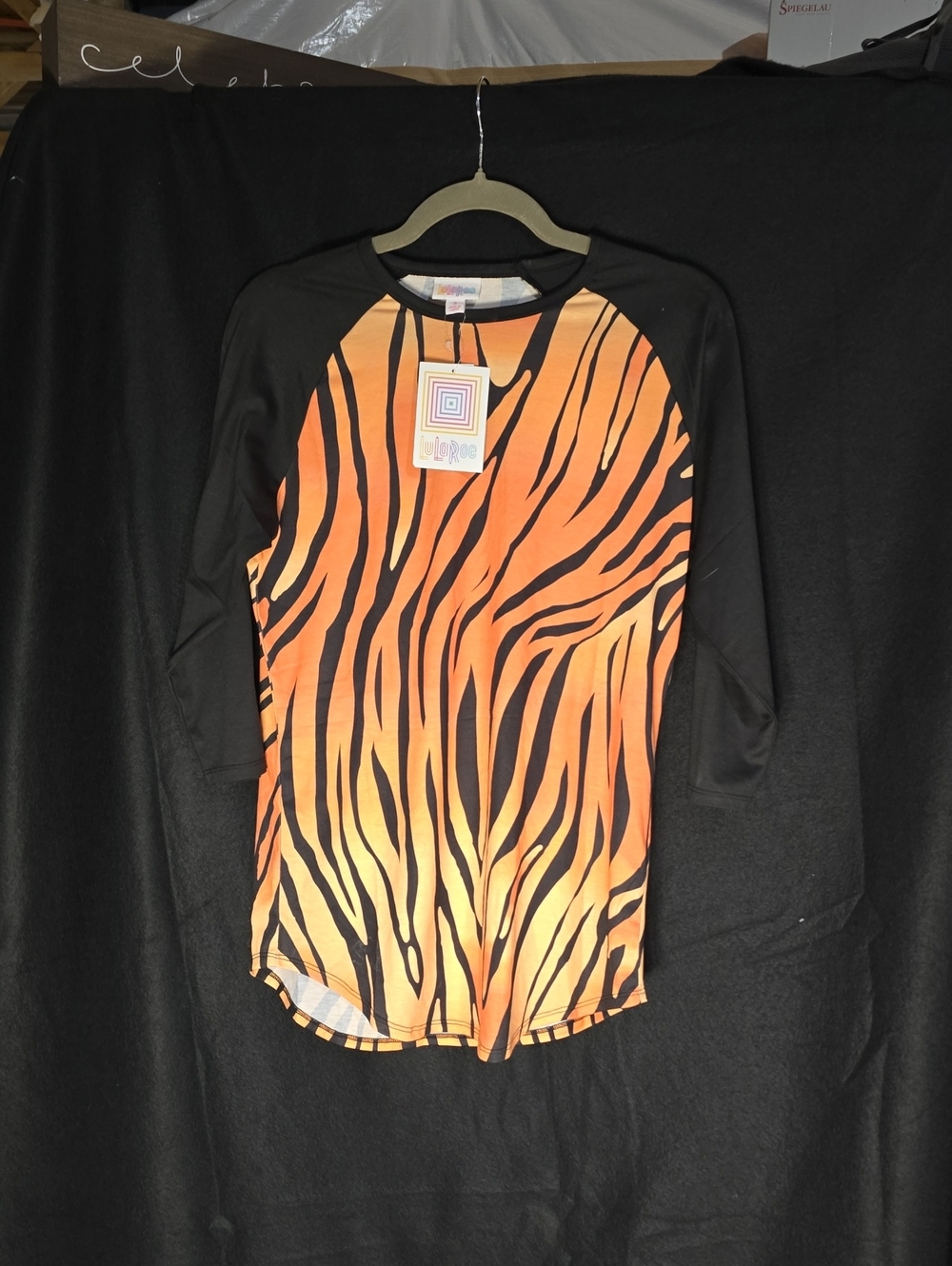 LuLaRoe Orange and Black Tiger-Print Raglan Long Sleeve Shirt